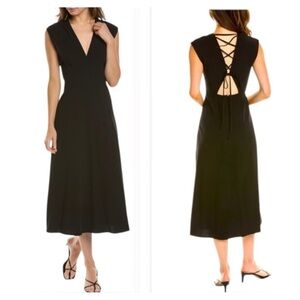 NEW A.L.C. Womens Amelie Black Open Back Lace-Up Sleeveless Midi Dress
